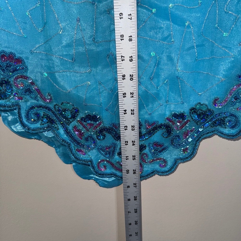 Crystals‎ Women Blouse Size L Turquoise Beaded Sequin Scalloped Hem Mermaidcore - Picture 13 of 13